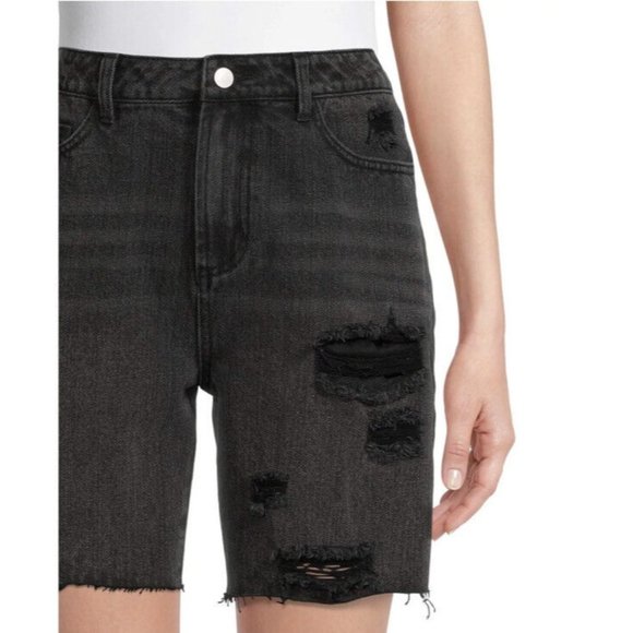No Boundaries Womens High Rise Boyfriend Shorts Size 5 Black Distressed Denim - Picture 3 of 9